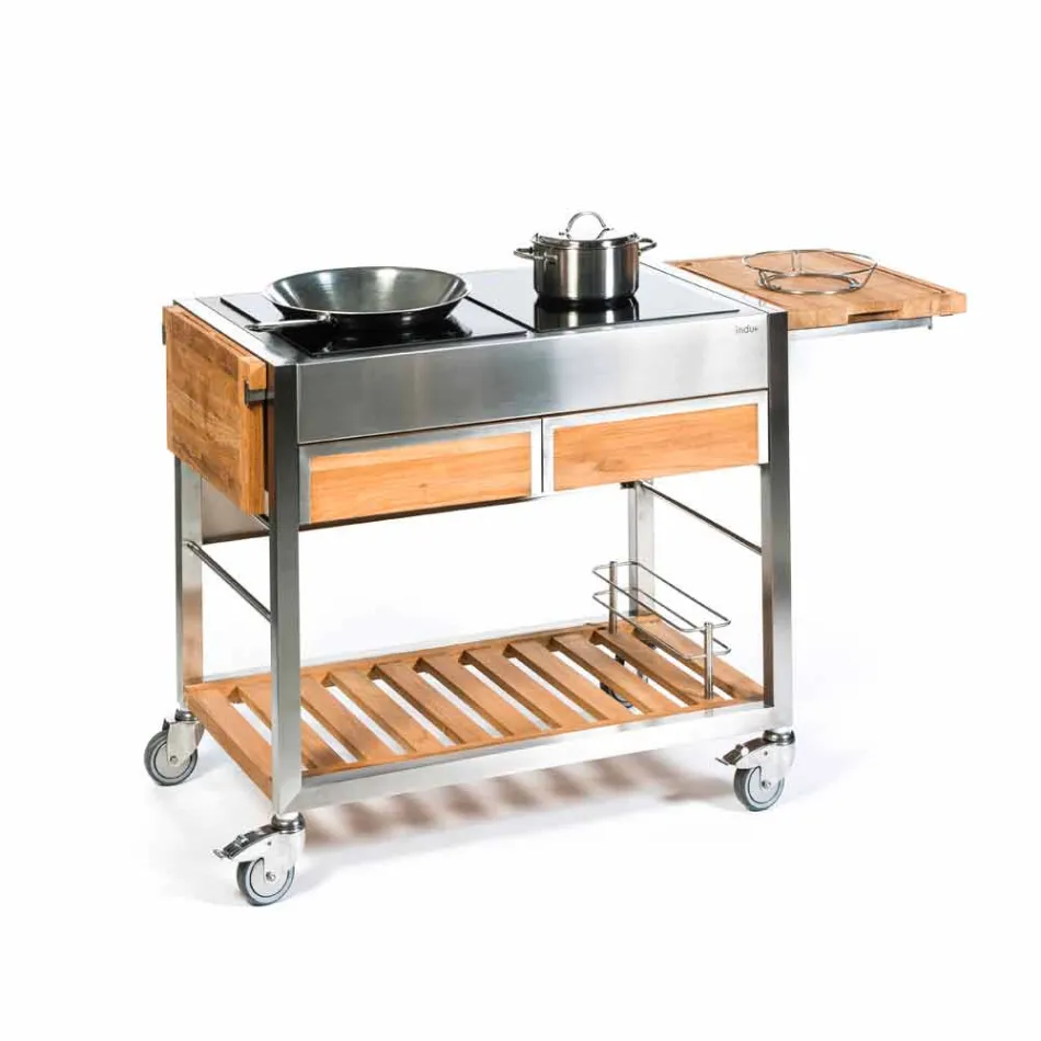 Modern Outdoor Garden Kitchen on Wood and Steel Wheels - Buoncalliope Viadurini