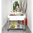 Modern Kitchen on Wheels for Outdoor Garden in Wood and Steel - Calliope Viadurini