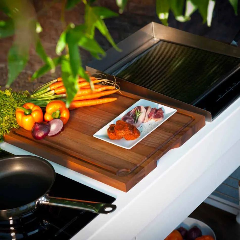 Modern Kitchen on Wheels for Outdoor Garden in Wood and Steel - Calliope Viadurini