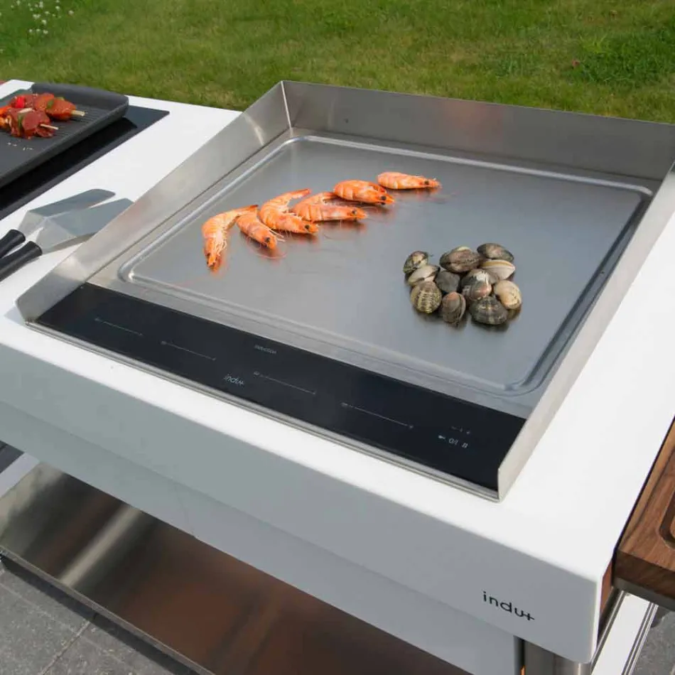 Modern Kitchen on Wheels for Outdoor Garden in Wood and Steel - Calliope Viadurini