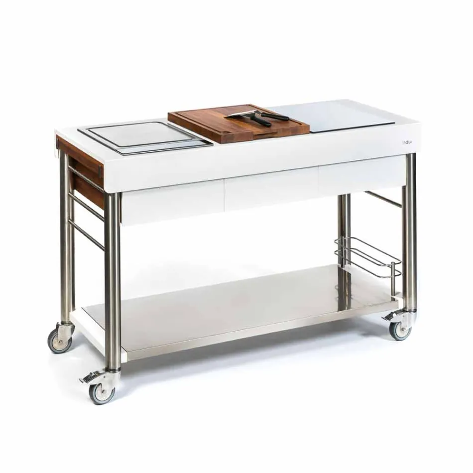 Modern Kitchen on Wheels for Outdoor Garden in Wood and Steel - Calliope Viadurini