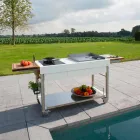 Modern Kitchen on Wheels for Outdoor Garden in Wood and Steel - Calliope Viadurini