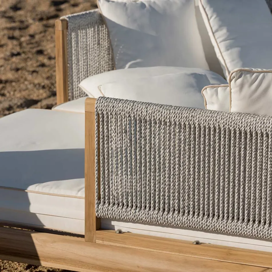 Outdoor Daybed in Teak and Rope Weaving - Arjuna Viadurini