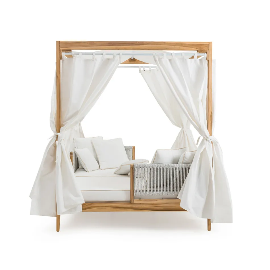 Outdoor Daybed in Teak and Rope Weaving - Arjuna Viadurini