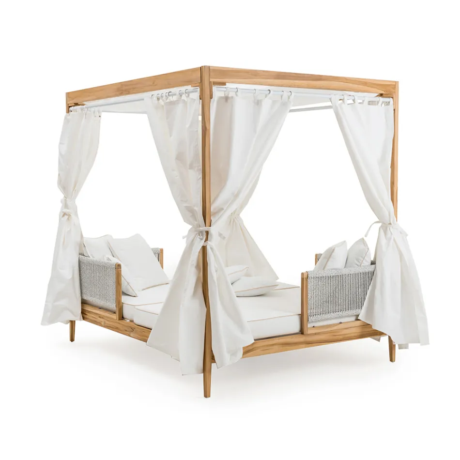 Outdoor Daybed in Teak and Rope Weaving - Arjuna Viadurini