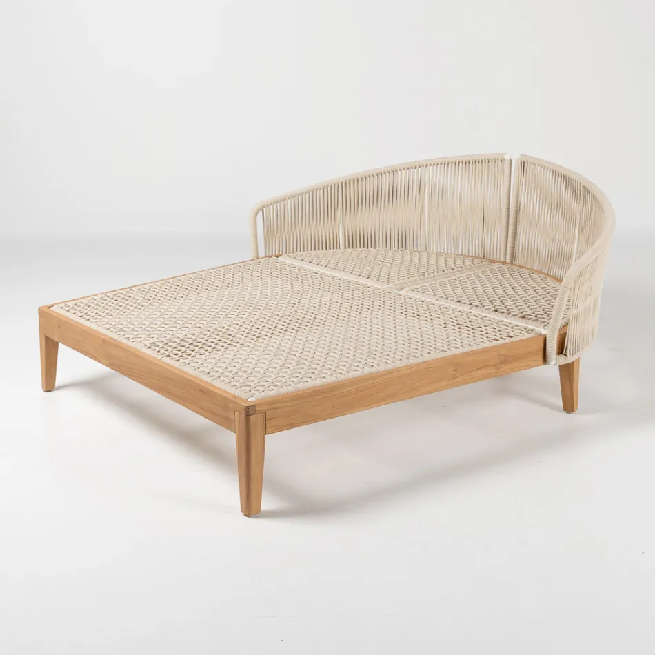 Teak, Aluminum, Rope, and Cushion Garden Daybed - Jacub Viadurini