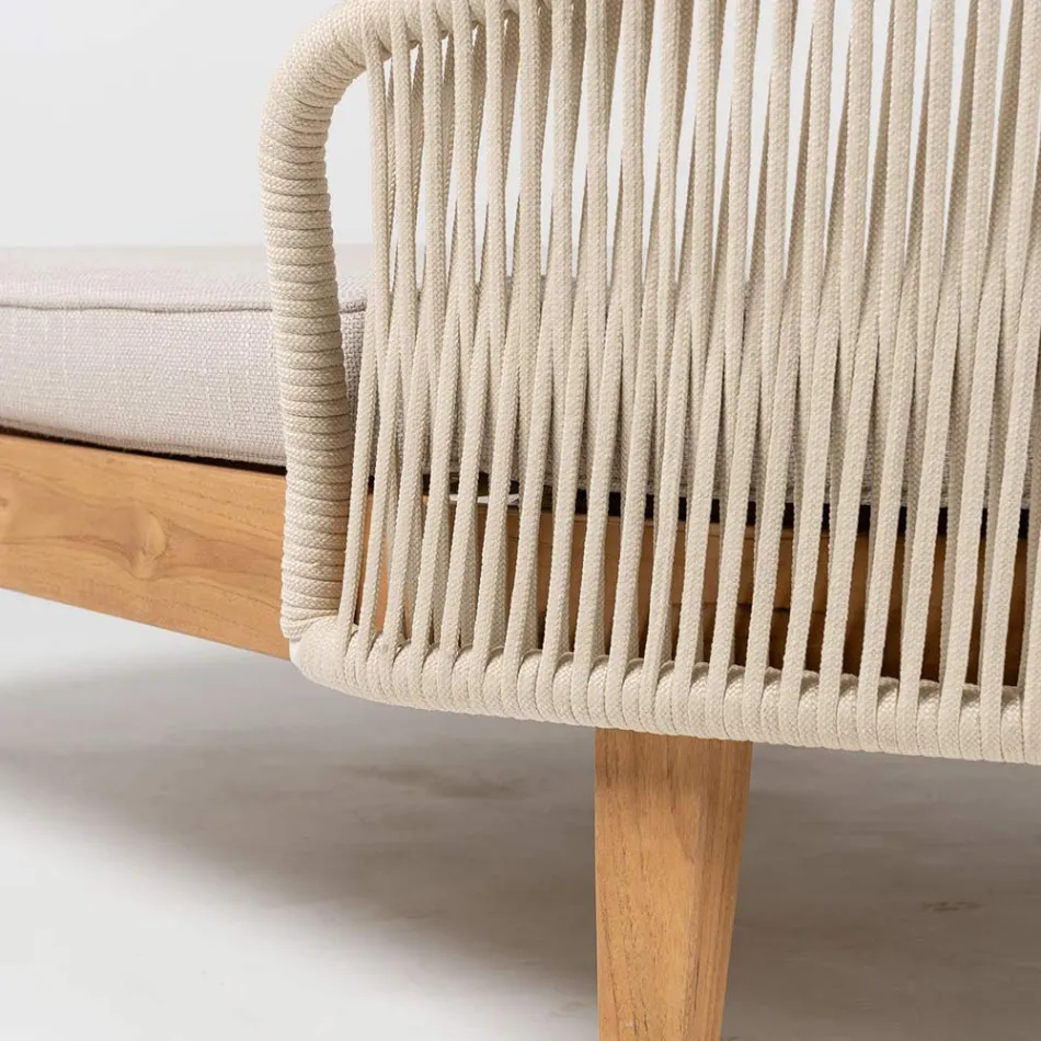 Teak, Aluminum, Rope, and Cushion Garden Daybed - Jacub Viadurini