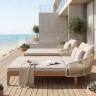 Teak, Aluminum, Rope, and Cushion Garden Daybed - Jacub Viadurini