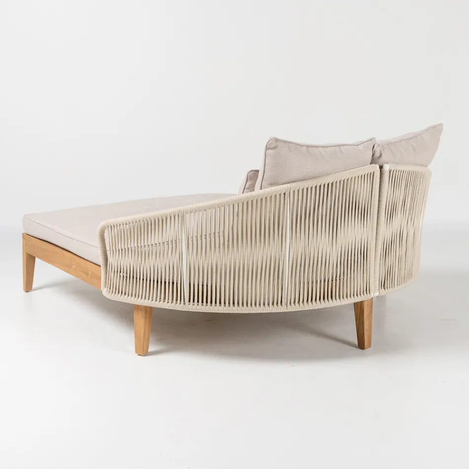 Teak, Aluminum, Rope, and Cushion Garden Daybed - Jacub Viadurini