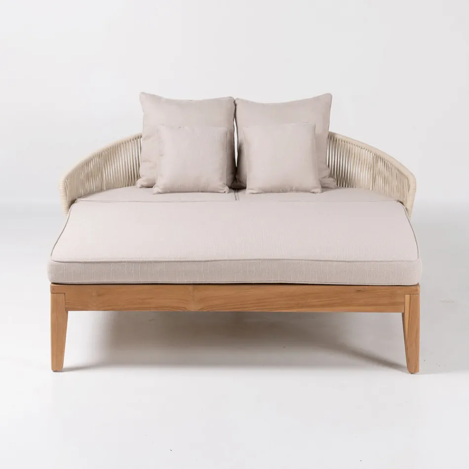 Teak, Aluminum, Rope, and Cushion Garden Daybed - Jacub Viadurini