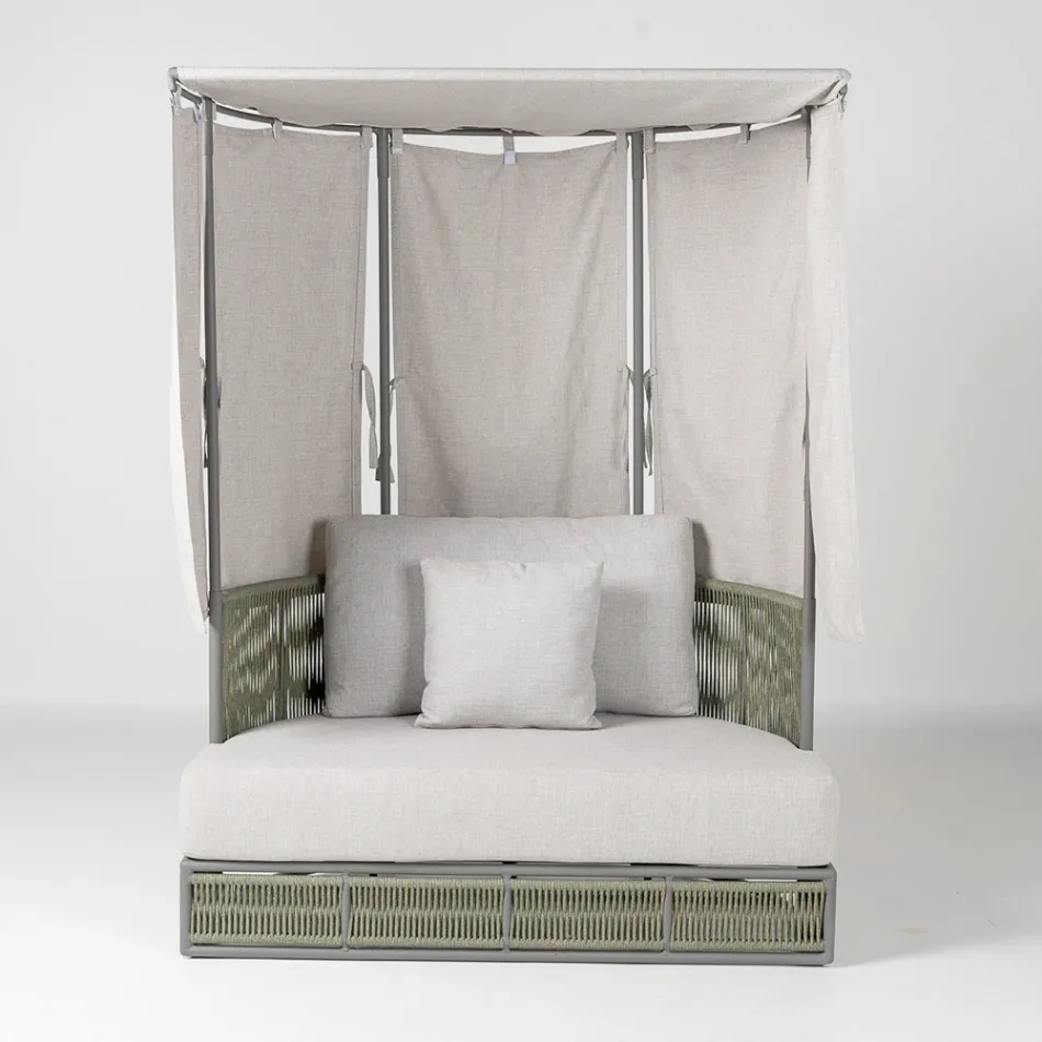 Teak, Aluminum, ROPE+ Rope Garden Daybed with Cushions - Arcangelo Viadurini