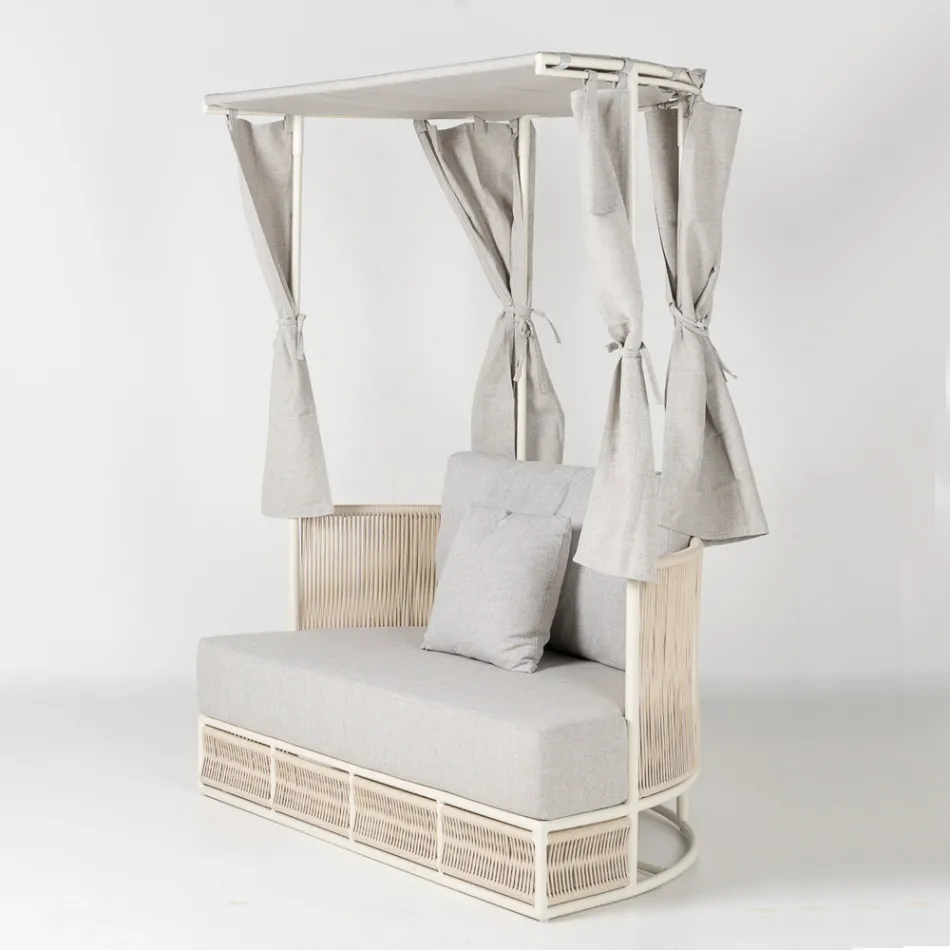 Teak, Aluminum, ROPE+ Rope Garden Daybed with Cushions - Arcangelo Viadurini