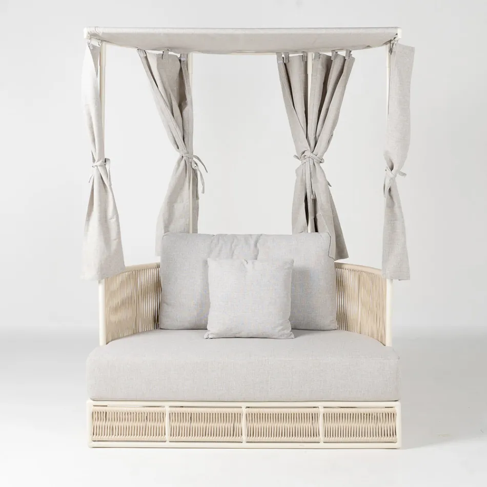 Teak, Aluminum, ROPE+ Rope Garden Daybed with Cushions - Arcangelo Viadurini