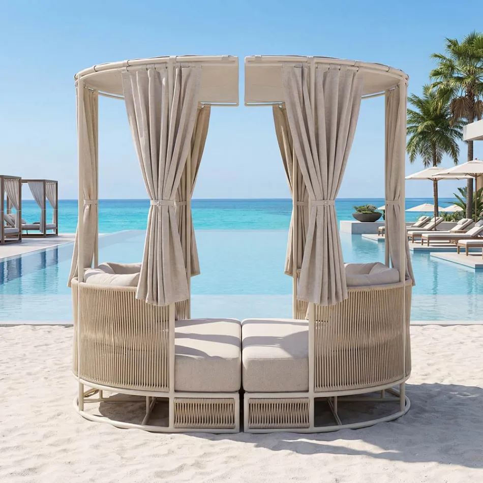 Teak, Aluminum, ROPE+ Rope Garden Daybed with Cushions - Arcangelo Viadurini