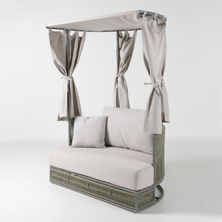 Teak, Aluminum, ROPE+ Rope Garden Daybed with Cushions - Arcangelo Viadurini