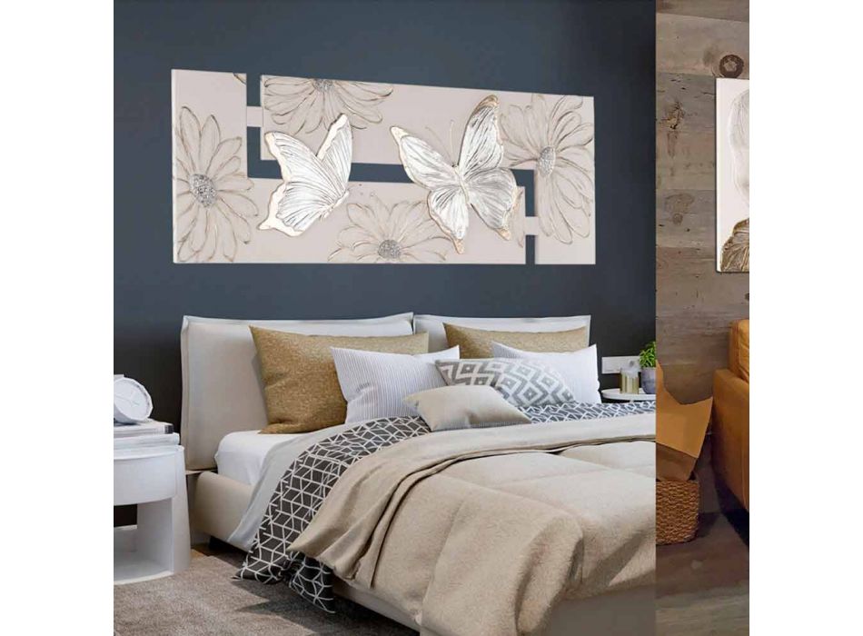 Hand-painted double-elle painting with butterflies made in Italy Martina Viadurini