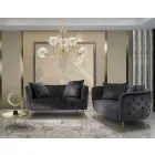 Two-Seater Sofa in Designer Velvet, Wood and Iron Structure - Renita Viadurini