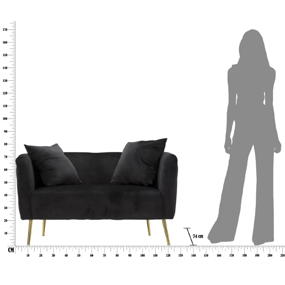 Two-Seater Sofa in Designer Velvet, Wood and Iron Structure - Renita Viadurini