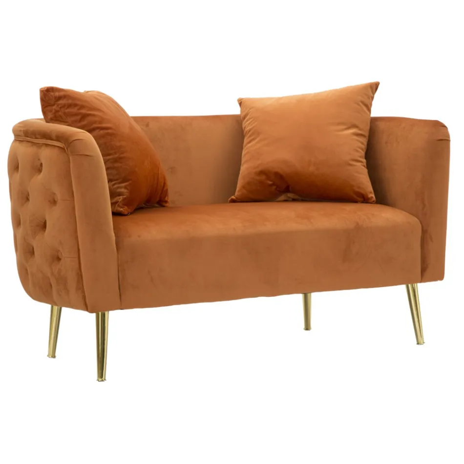 Two-Seater Sofa in Designer Velvet, Wood and Iron Structure - Renita Viadurini