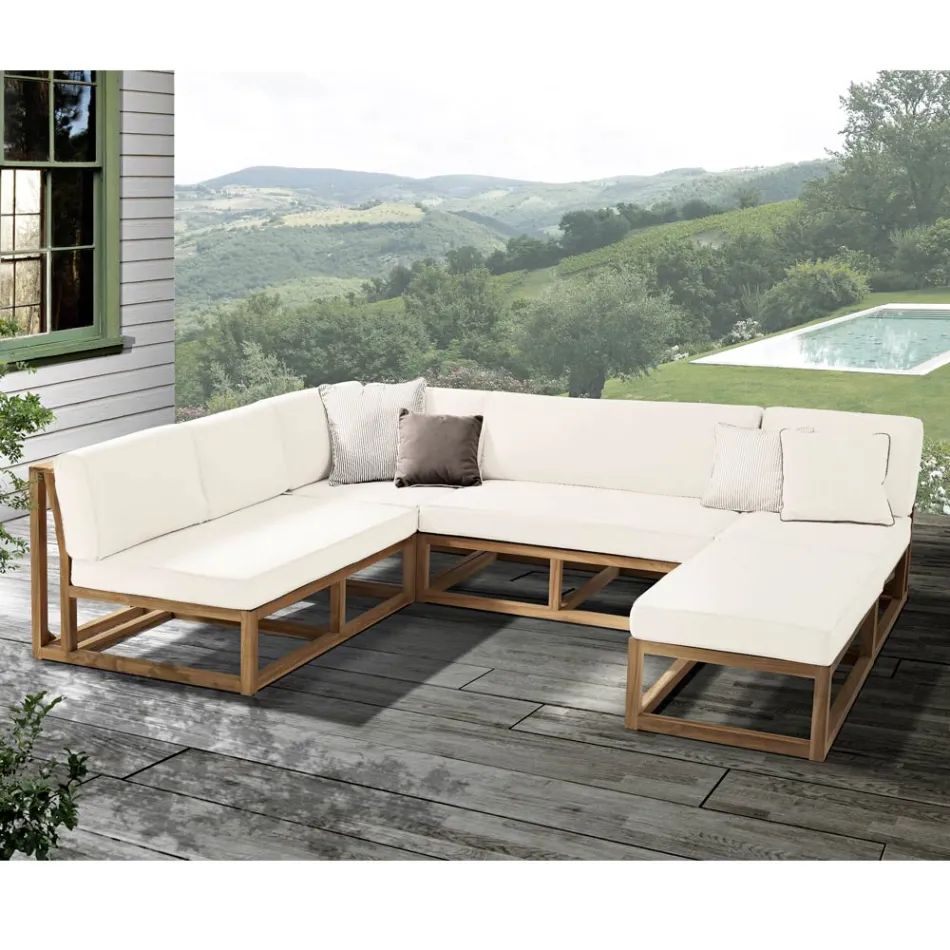 Natural Teak Outdoor Sofa and Cushions - Circe Viadurini