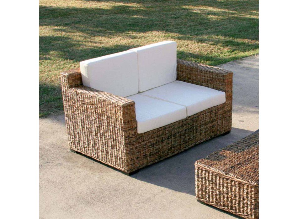 2 Seater Sofa with Banana Weave Structure and Ecru Cushions - Dish Viadurini