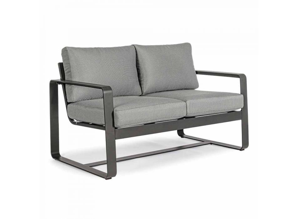 2 Seater Outdoor Sofa in Aluminum with Fabric Cushions - Mirea Viadurini