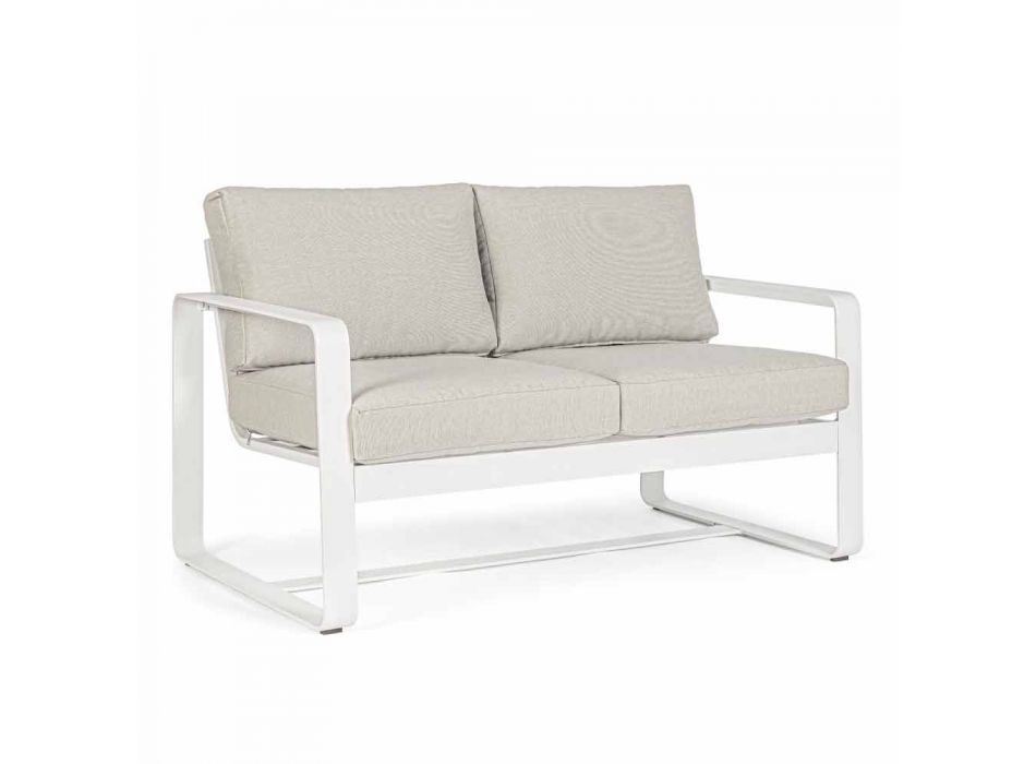2 Seater Outdoor Sofa in Aluminum with Fabric Cushions - Mirea Viadurini