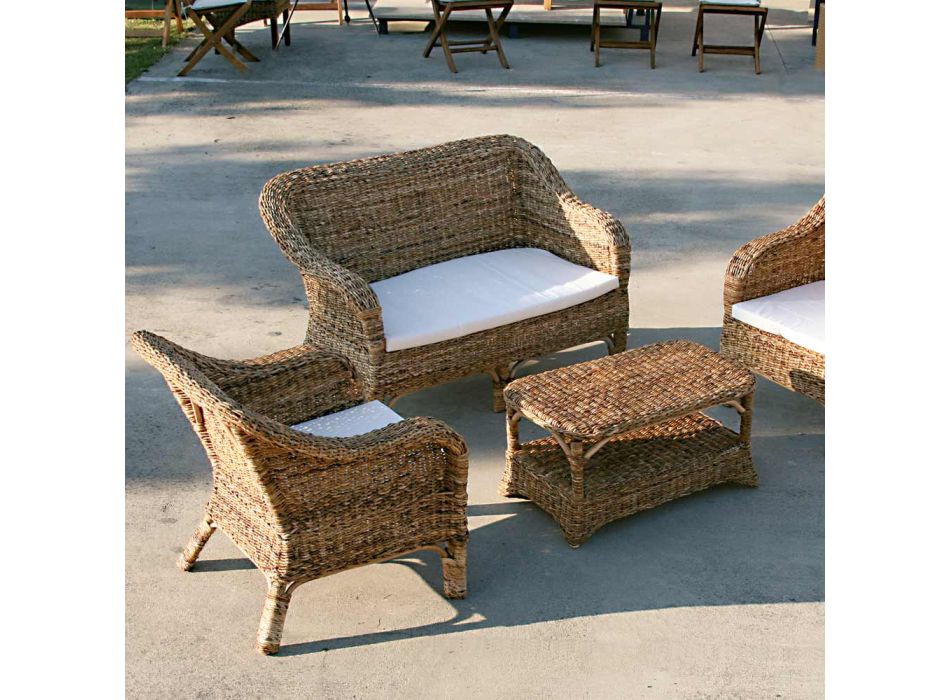 2-Seater Outdoor Sofa in Natural Banana Weaving and Ecru Cushion - Dish Viadurini