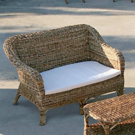 2-Seater Outdoor Sofa in Natural Banana Weaving and Ecru Cushion - Dish Viadurini