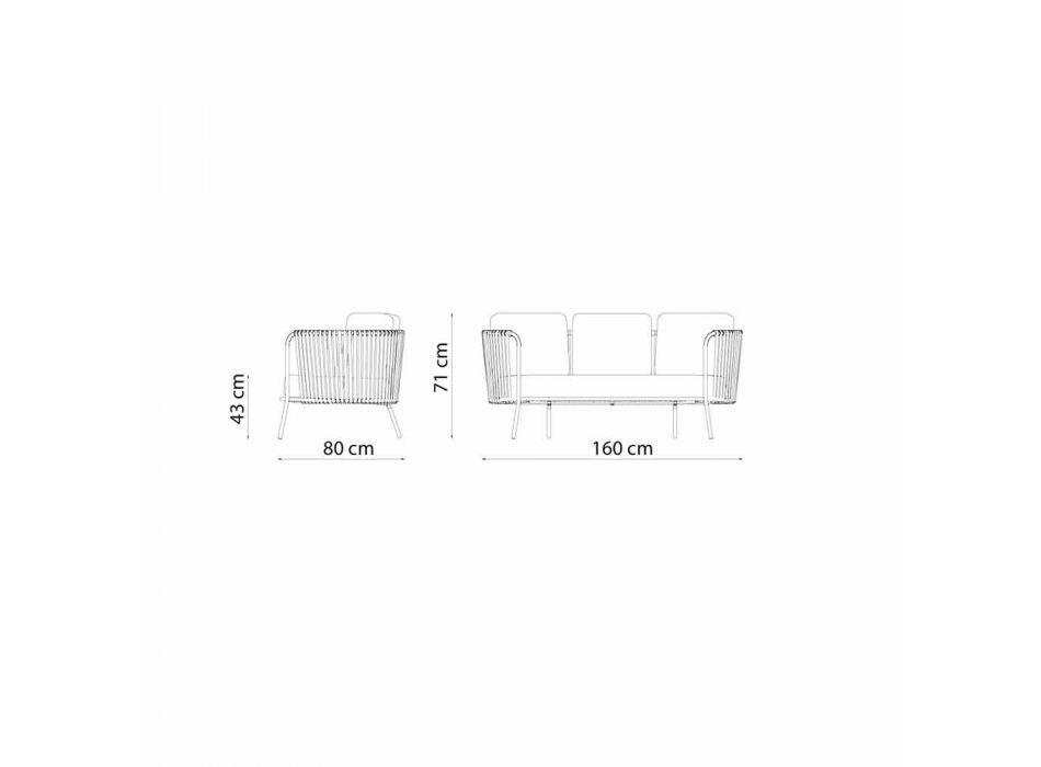 2 Seater Outdoor Sofa in Metal and Fabric with Cushions Made in Italy - Olma