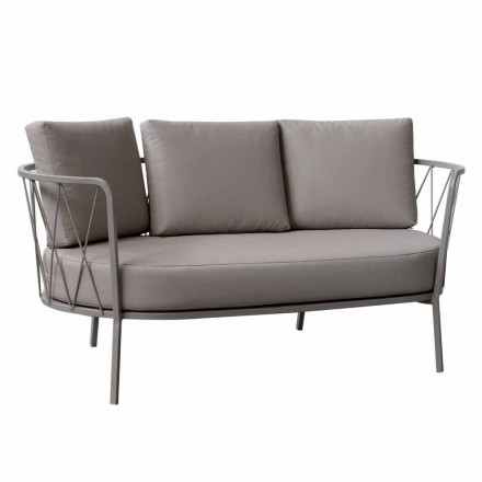 2 Seater Outdoor Sofa in Metal and Fabric with Cushions Made in Italy - Olma Viadurini