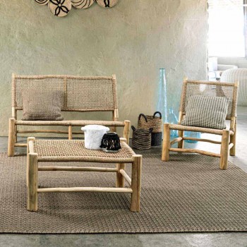 2 Seater Outdoor Sofa in Teak Branches and Synthetic Fiber - Tecno