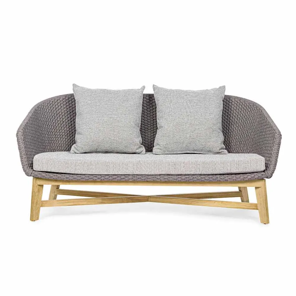 2 Seater Outdoor Sofa in Fabric with Teak Structure, Homemotion - Azeno Viadurini
