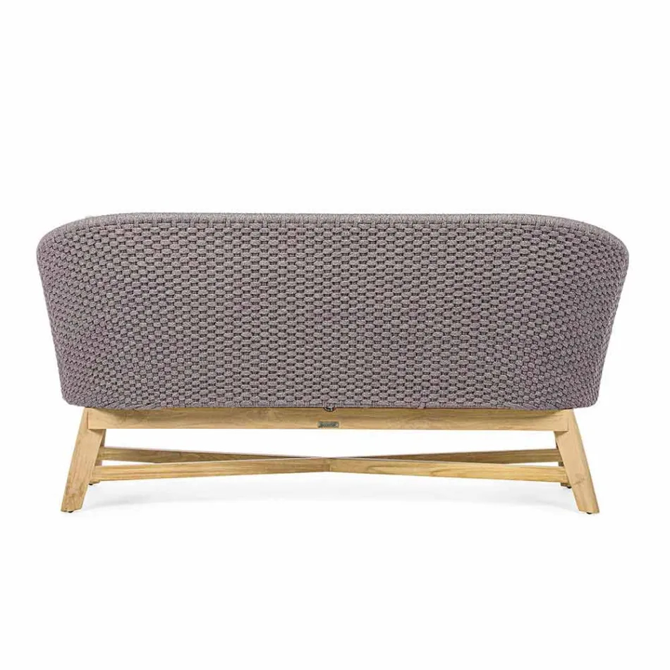 2 Seater Outdoor Sofa in Fabric with Teak Structure, Homemotion - Azeno Viadurini