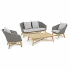 2 Seater Outdoor Sofa in Fabric with Teak Structure, Homemotion - Azeno Viadurini