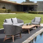 2 Seater Outdoor Sofa in Fabric with Teak Structure, Homemotion - Azeno Viadurini