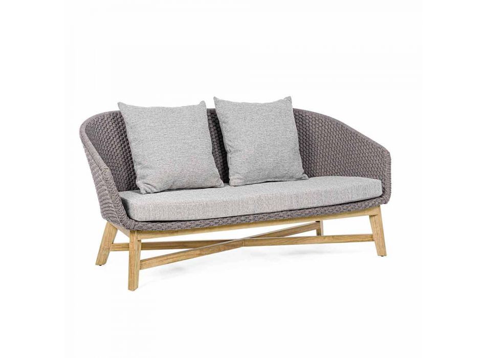 2 Seater Outdoor Sofa in Fabric with Teak Structure, Homemotion - Azeno