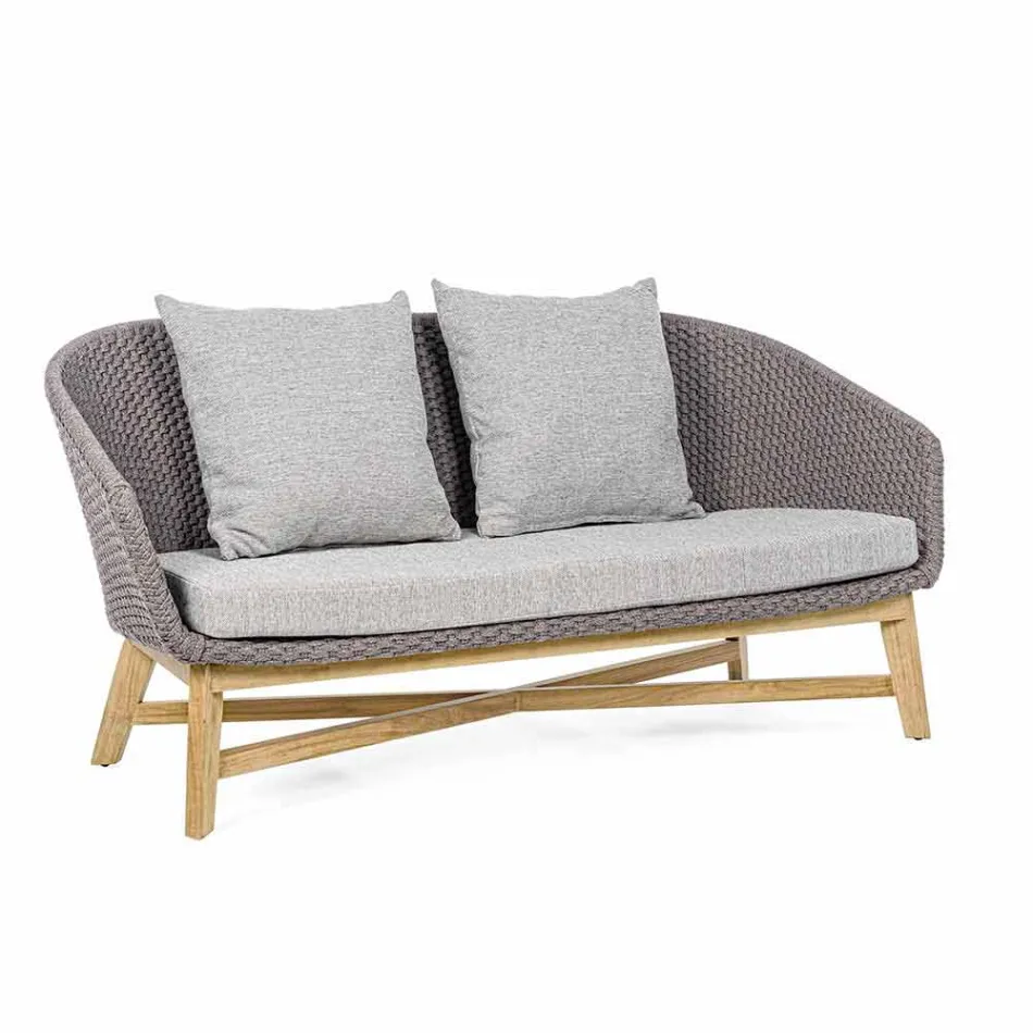 2 Seater Outdoor Sofa in Fabric with Teak Structure, Homemotion - Azeno Viadurini