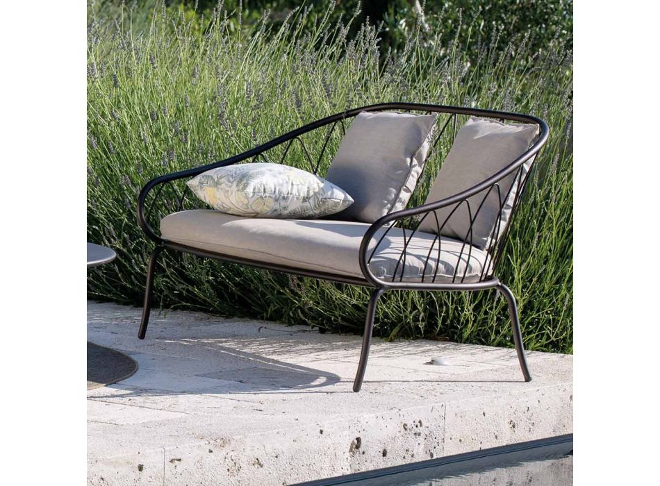 2 Seater Garden Sofa in Metal and Cushion Made in Italy - Fontana Viadurini