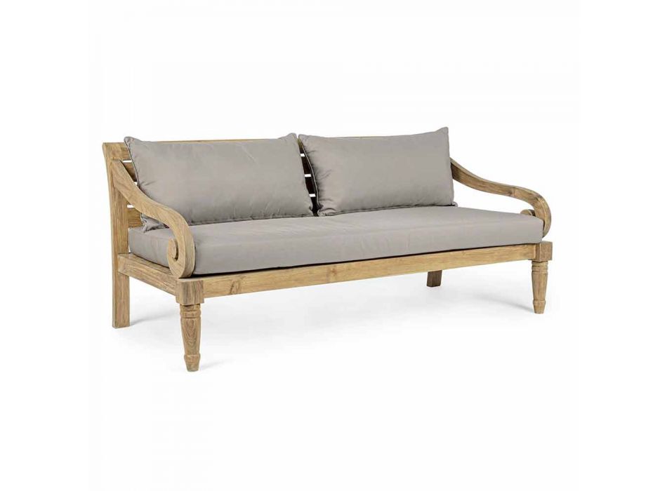 2 Seater Garden Sofa in Teak with Removable Cushions, Homemotion - Harry Viadurini