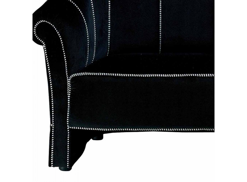 2 Seater Sofa in Black Velvet with Contrast Stitching Made in Italy - Caster