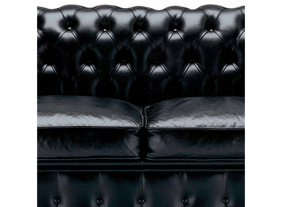 2 Seater Sofa Covered in Leather with Wooden Feet Made in Italy - Idra Viadurini