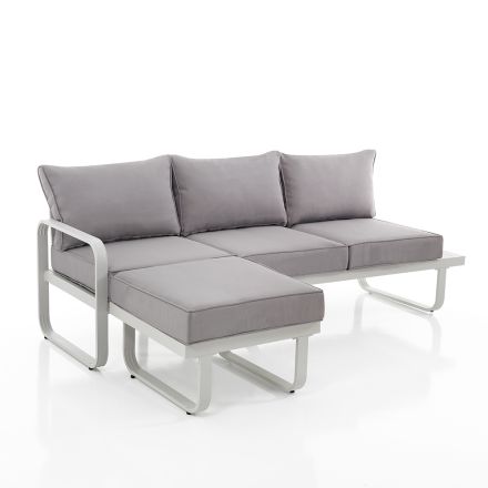 3 Seater Sofa with Aluminum Garden Pouf and Gray Cushions - Avoir Viadurini
