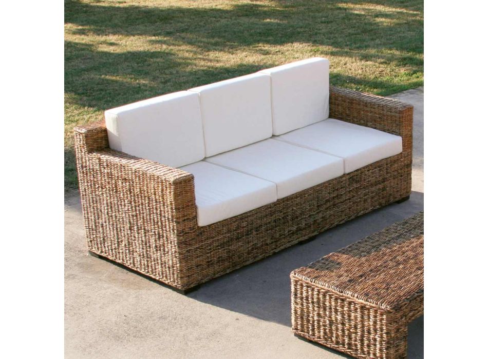 3 Seater Sofa with Banana Weave Structure and Ecru Cushions - Dish Viadurini