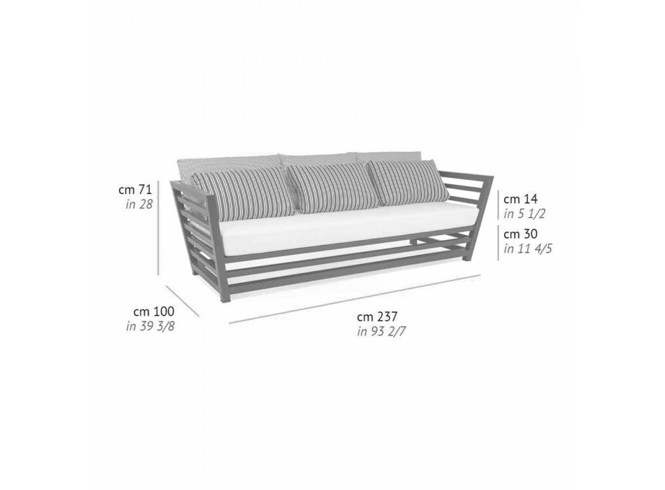 3 Seater Outdoor Sofa in White or Black Aluminum and Blue Cushions - Cynthia