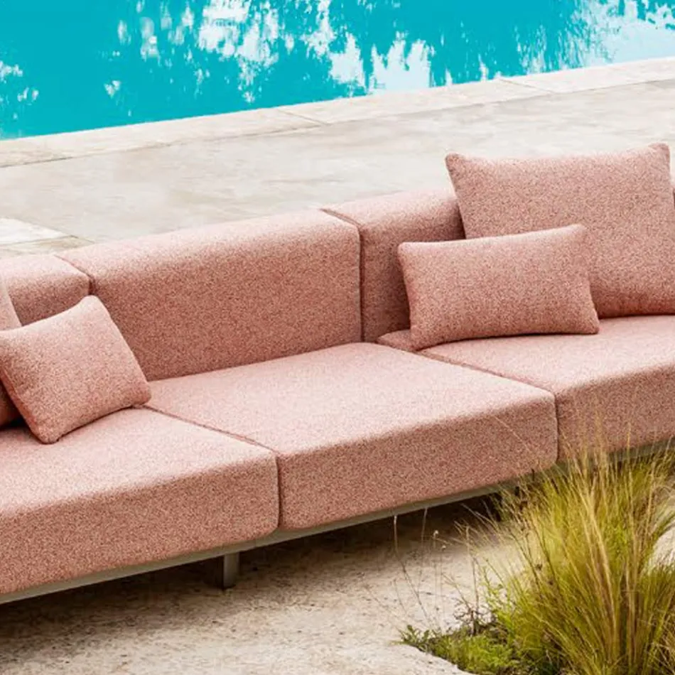 3 Seater Outdoor Sofa in Aluminum with Pouf and Chaise Longue - Filomena Viadurini