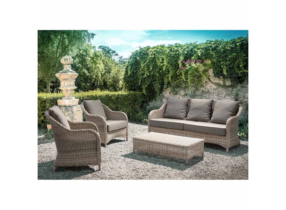 3 Seater Garden Sofa in Woven Fiber of Homemotion Design - Casimiro Viadurini