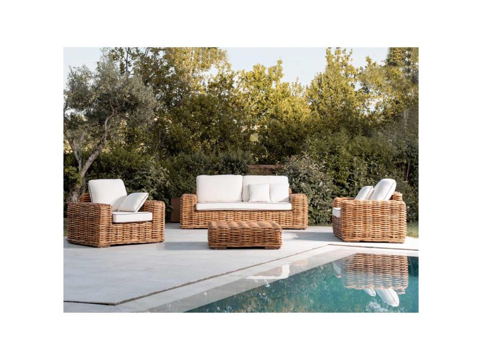3 Seater or Maxi Garden Sofa in Natural Rattan with Cushions - Keira Viadurini