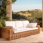 3 Seater or Maxi Garden Sofa in Natural Rattan with Cushions - Keira Viadurini