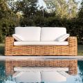 3 Seater or Maxi Garden Sofa in Natural Rattan with Cushions - Keira